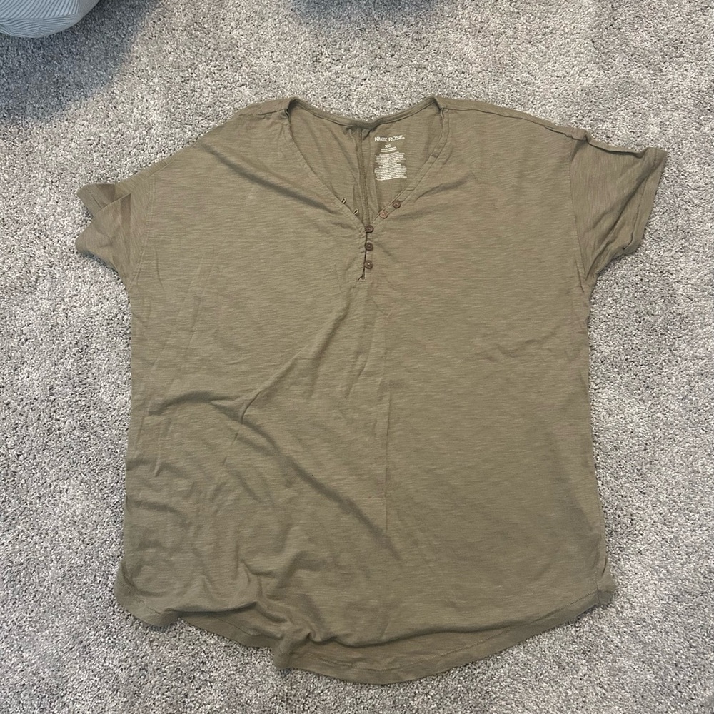 Knox Rose Olive Green Short Sleeve Henley Tee